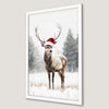 Festive Reindeer Art Poster with Santa Hat for Christmas Decor