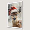 Festive Reindeer Art Poster with Santa Hat for Holiday Decor