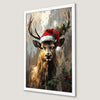Festive Reindeer Art Poster with Santa Hat - Holiday Wall Decor