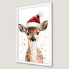 Festive Reindeer in Santa Hat Art Poster - Holiday Decor