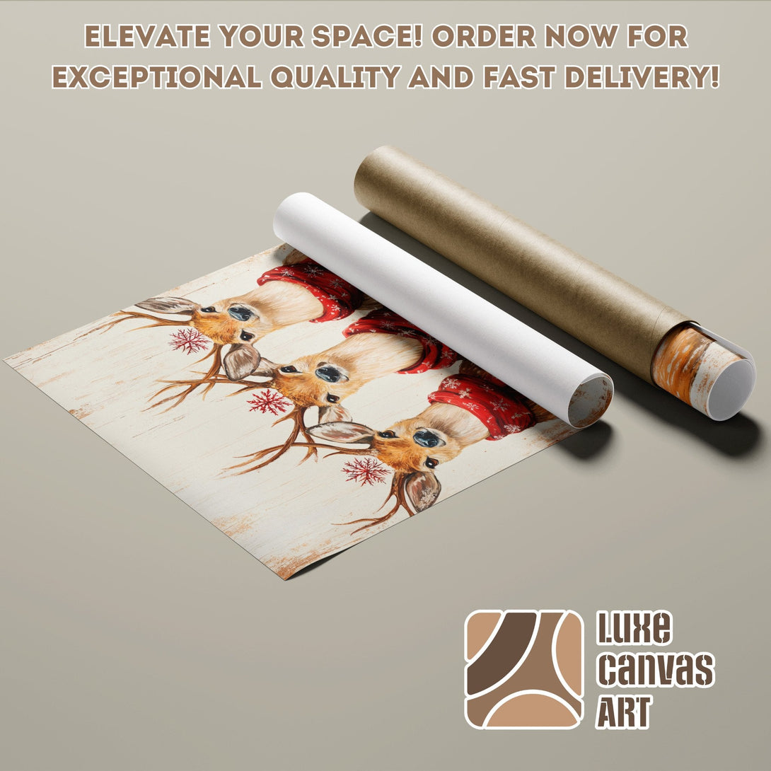 Watercolor deer Poster Roll, warm color palette, rustic style. Perfect for holiday decor. Order now!