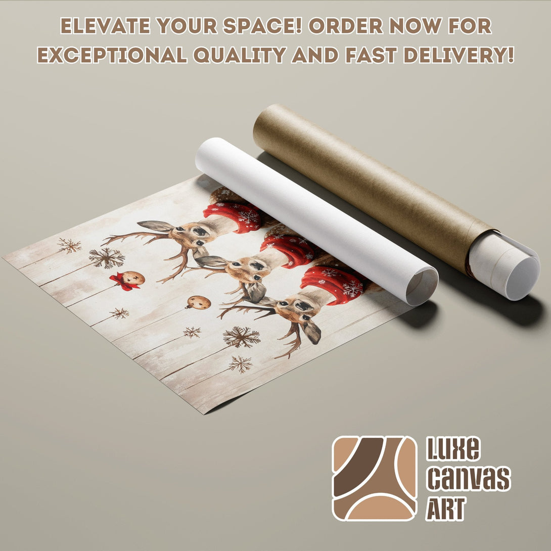 Watercolor deer Poster Roll, rustic style, warm red & brown palette. Order now for fast delivery!