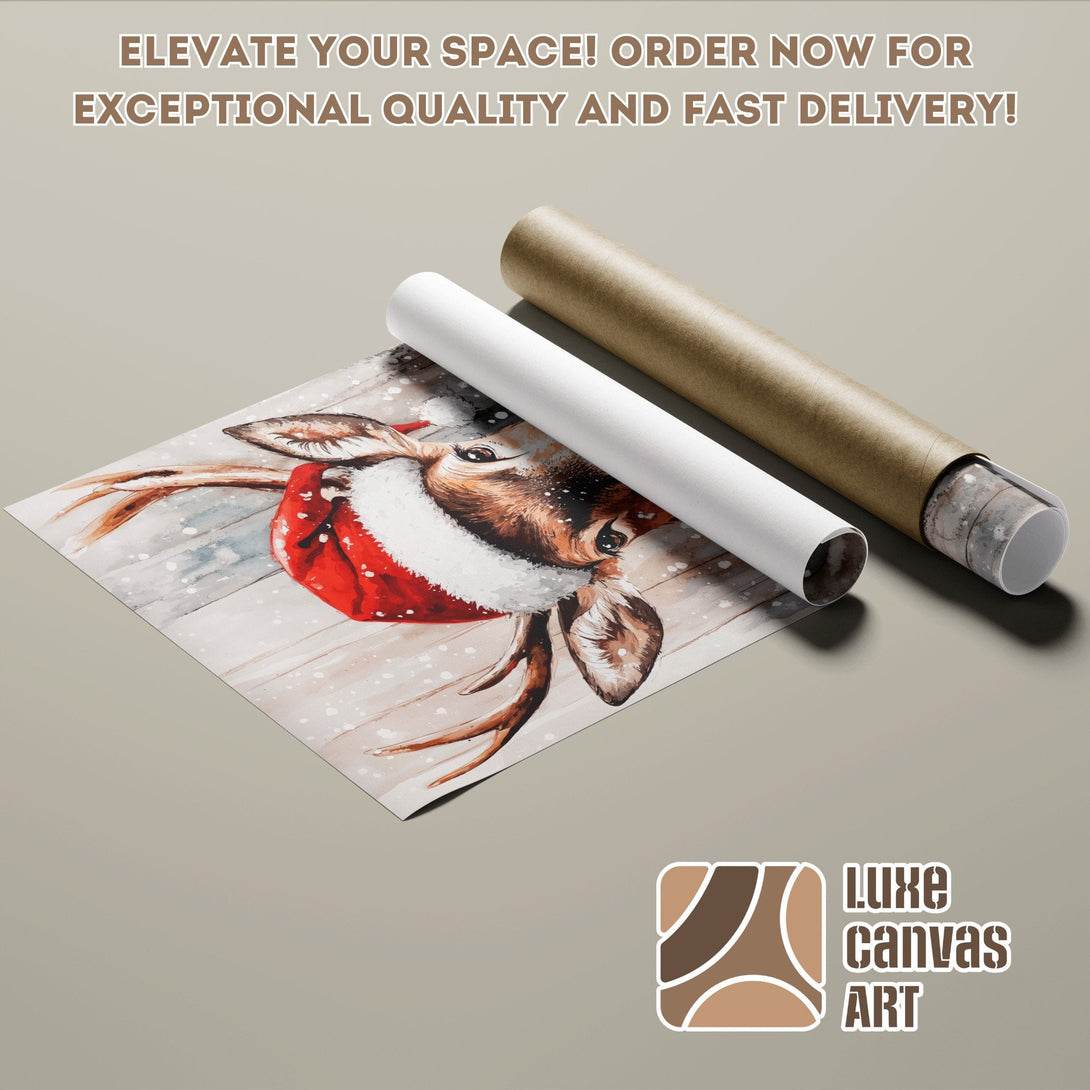 Watercolor deer Poster Roll with warm, neutral tones. Perfect for holiday decor!