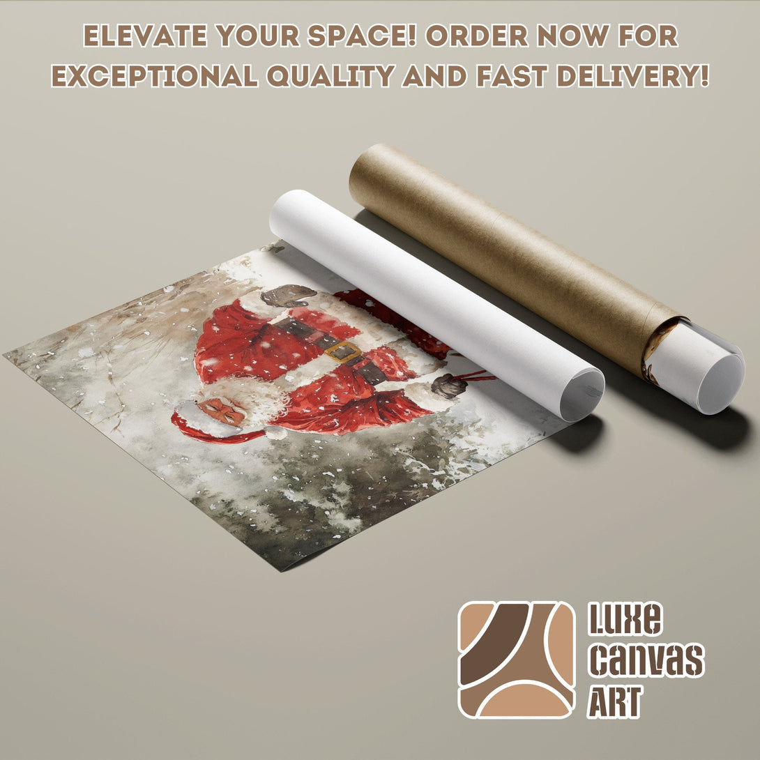 Santa Claus Poster Roll, watercolor style, red and neutral color palette. Order yours today!