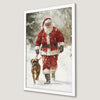 Festive Santa and Dog Art Poster for Holiday Cheer