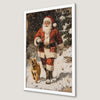 Festive Santa and Dog Art Poster for Holiday Cheer