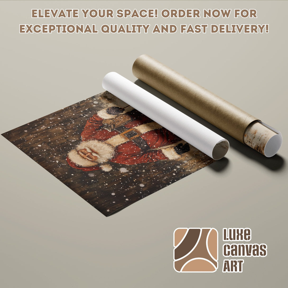 Santa Claus Poster Roll, vintage style, red and brown color palette. Order now for fast delivery!