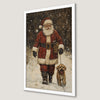 Festive Santa and Dog Art Poster - Holiday Wall Decor
