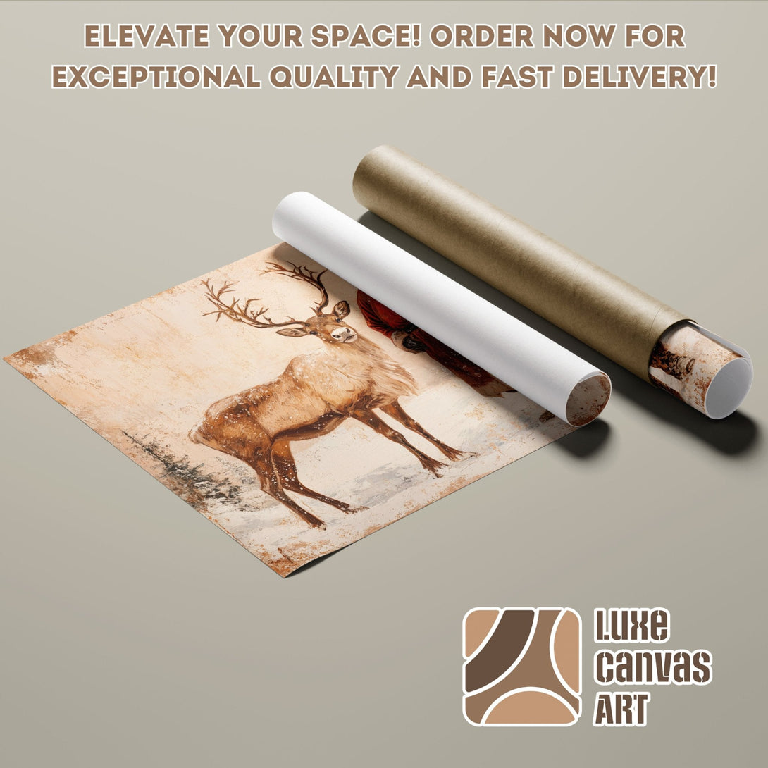 Poster Roll featuring a majestic deer painting in warm, earthy tones. Elevate your space!