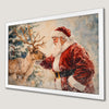 Festive Santa and Reindeer Art Poster for Holiday Cheer