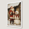 Festive Santa and Snowman Art Poster for Christmas Cheer