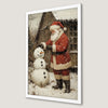 Festive Santa and Snowman Art Poster for Winter Holiday Decor