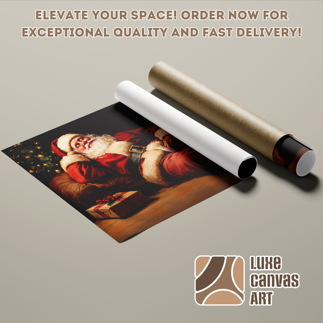 Poster Roll featuring Santa Claus art, warm color palette, perfect for Christmas decor.