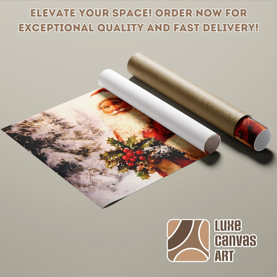 Santa Claus Poster Roll, vintage style, warm color palette, perfect for Christmas decor.