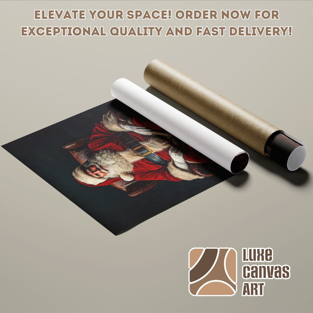 Santa Claus Poster Roll, vintage style, red and black color palette. Perfect wall art!