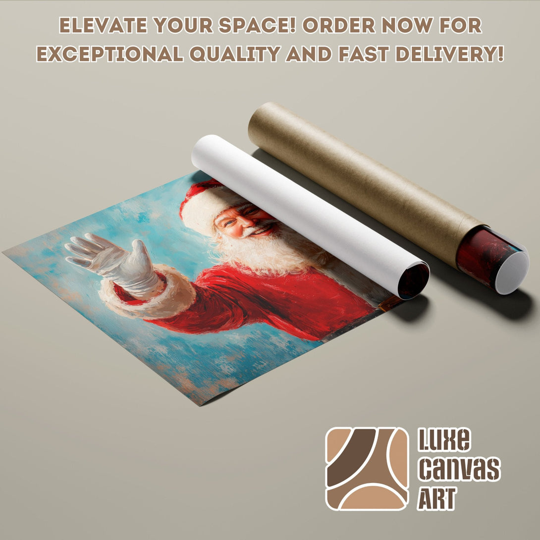 Santa Claus Poster Roll, oil painting style, red and blue color palette, ready for your wall!