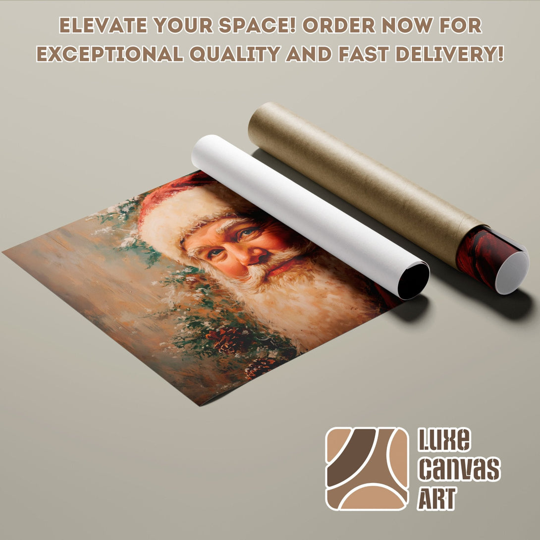 Santa Claus Poster Roll art, warm tones, perfect holiday decor. Order now!