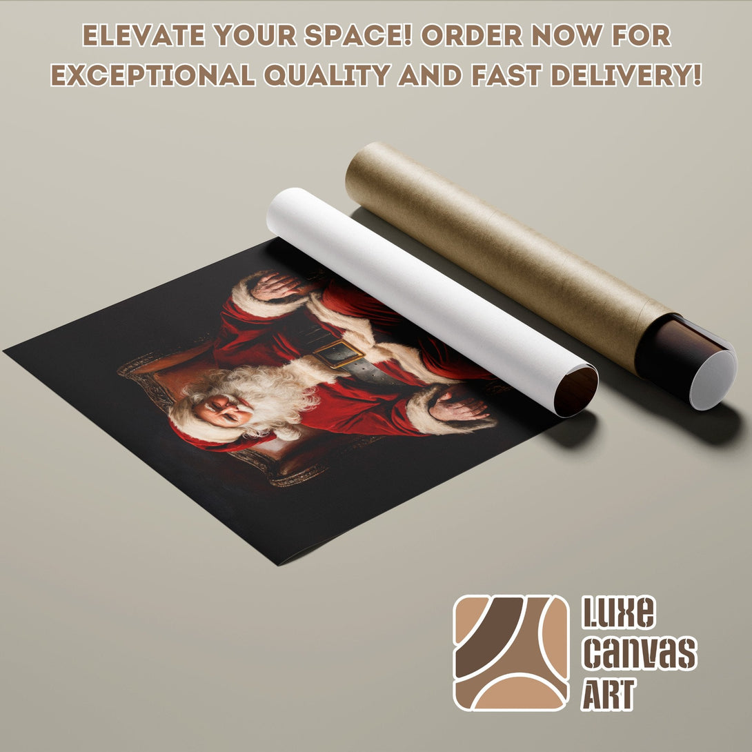 Santa Claus Poster Roll in red and black tones. Perfect holiday decor! Order now.
