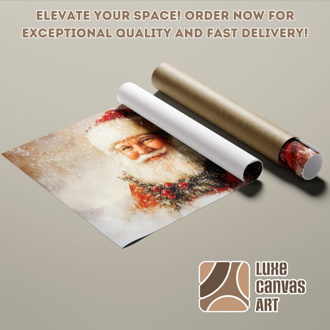 Santa Claus Poster Roll, vintage style, warm color palette. Elevate your space!