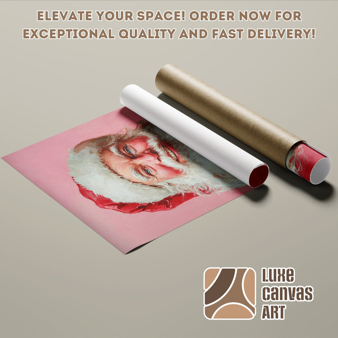 Santa Claus Poster Roll, vintage style with pink & red tones. Elevate your space with this art!