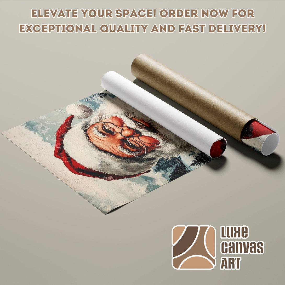 Santa Claus Poster Roll, vintage style, red & blue color palette. Order yours today!