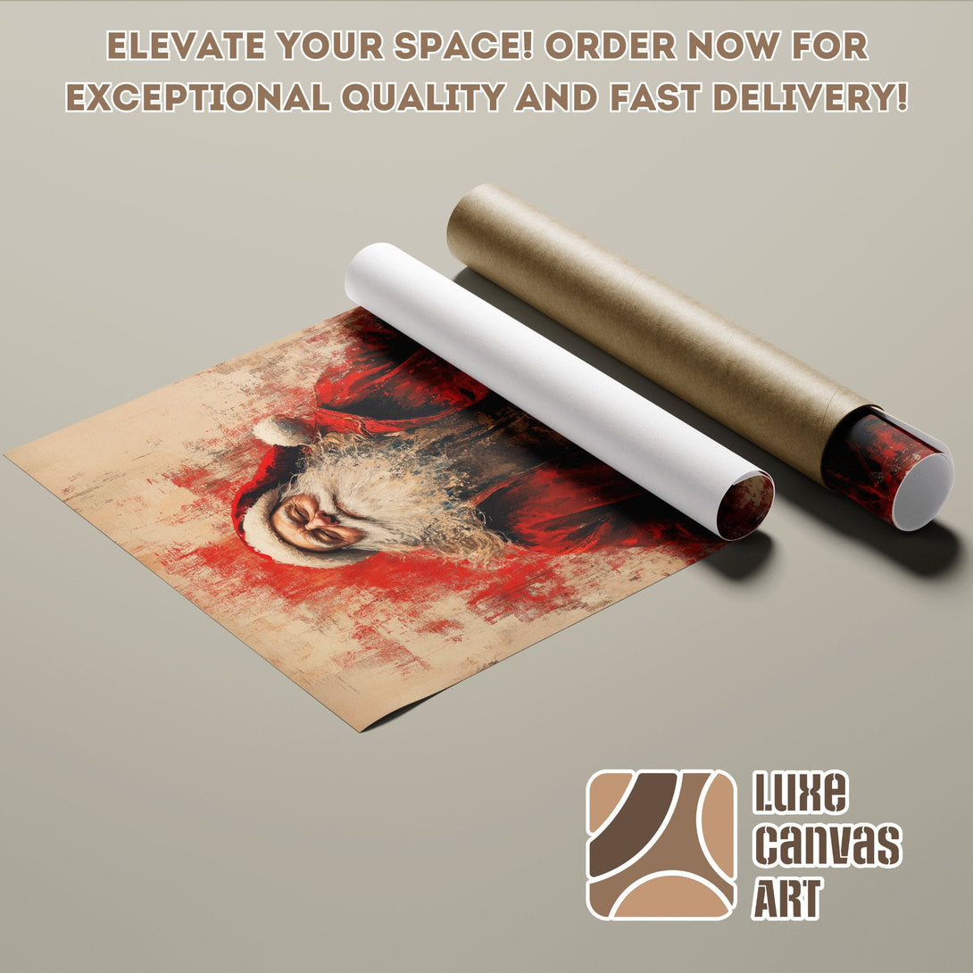 Santa Claus Poster Roll, abstract style, red & beige color palette. Order now!