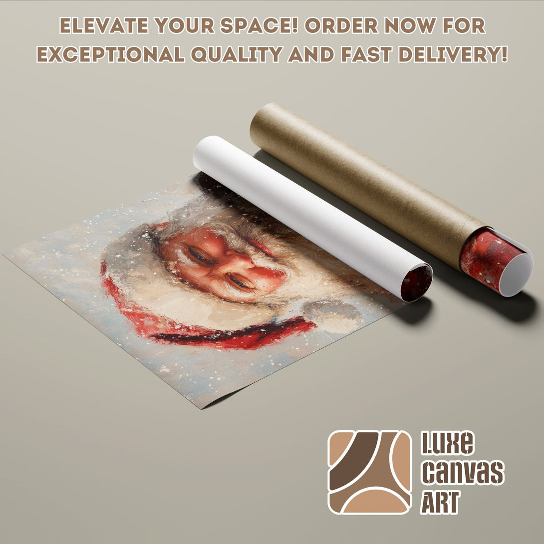 Santa Claus Poster Roll, Impressionist style, red & blue color palette. Elevate your space!