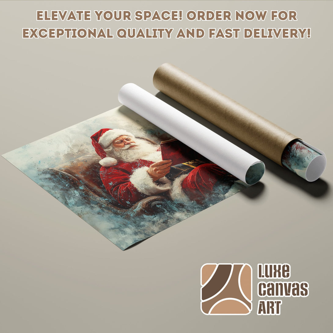 Santa Claus Poster Roll, artistic style, red and blue color palette. Order now!
