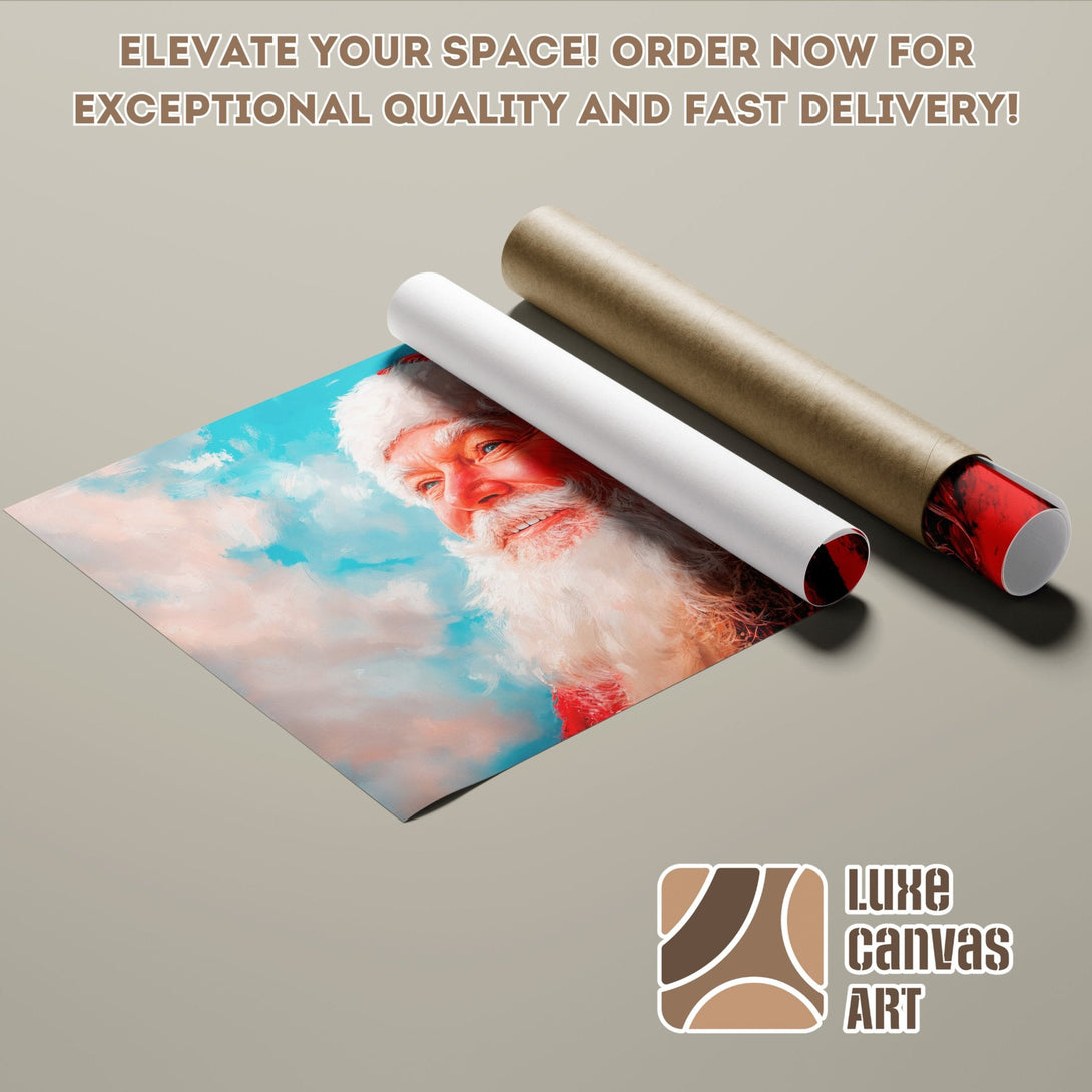 Santa Claus Poster Roll, Impressionist style, blue, red, and white color palette. Elevate your space!