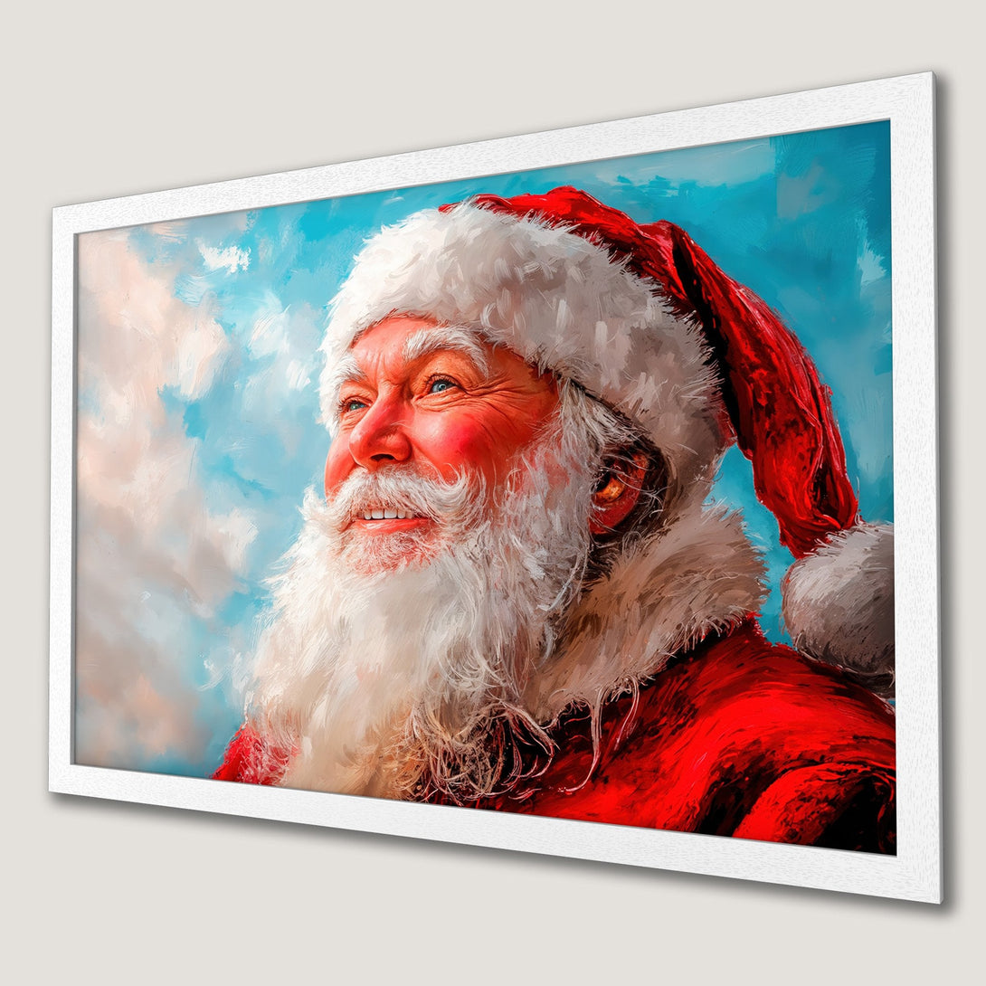 Framed Poster featuring Santa Claus in an impressionistic style with a red, white, and blue color palette. Perfect Christmas decor!