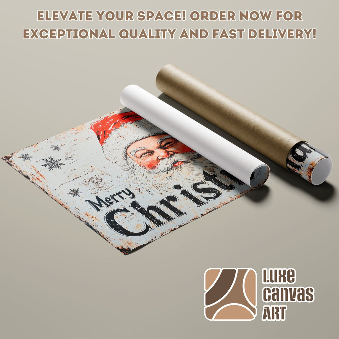 Christmas Santa Poster Roll, vintage style, red & white palette, perfect holiday decor.