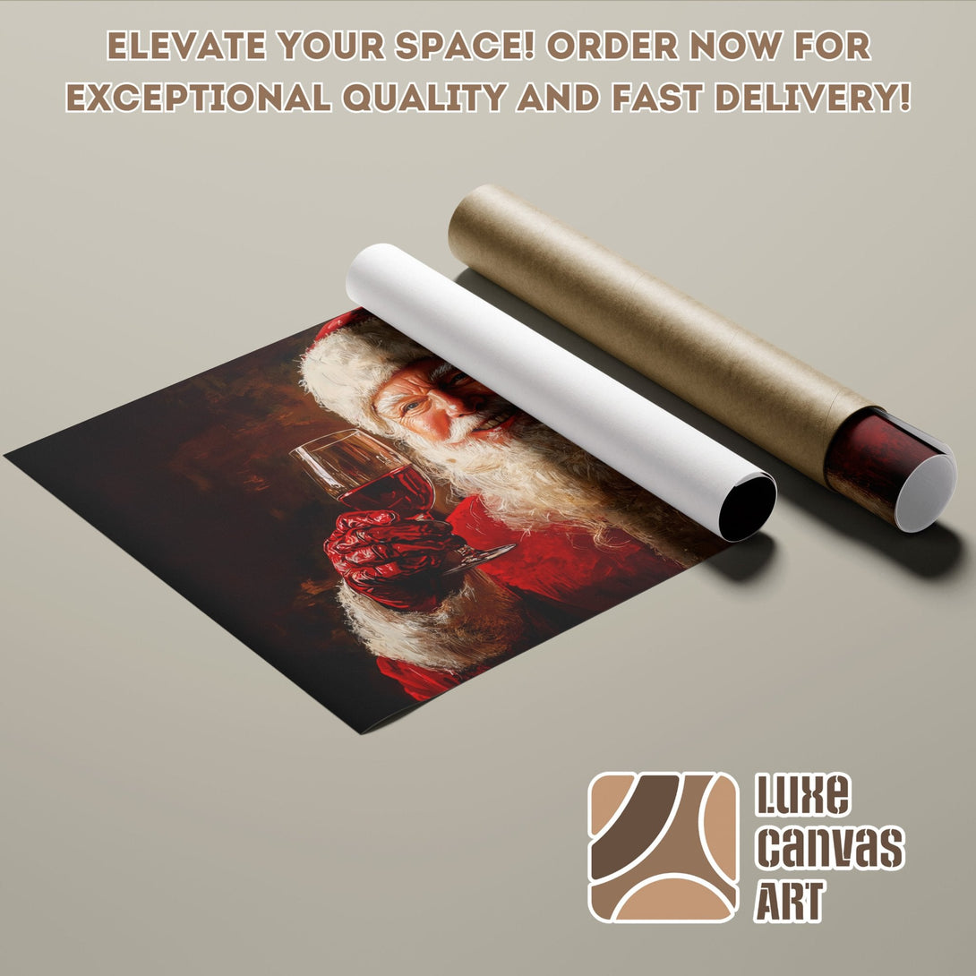 Santa Claus Poster Roll in rich red and brown tones. Perfect for holiday decor.