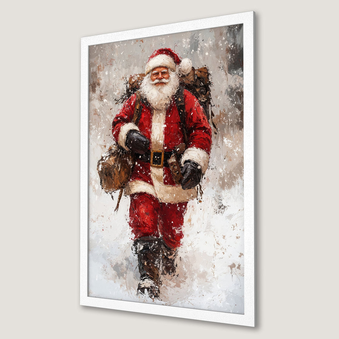 Framed Poster of Santa Claus in a painterly style, featuring a red and white color palette, perfect for holiday decor.