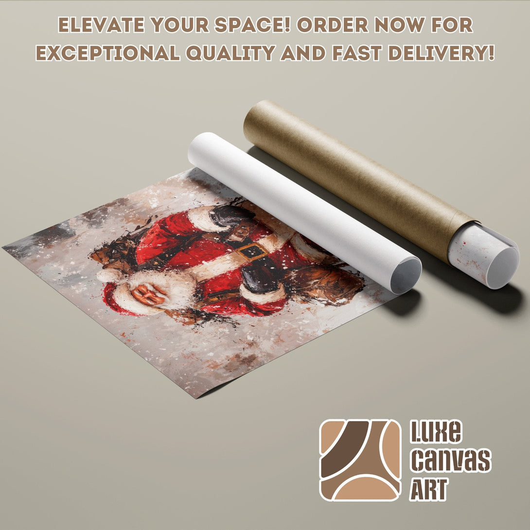 Santa Claus Poster Roll, abstract style, red & neutral color palette. Elevate your space! Order now!