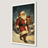 Festive Santa Claus in Snowy Village Art Poster for Christmas