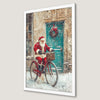 Festive Santa Claus on Bicycle Art Poster - Winter Holiday Decor