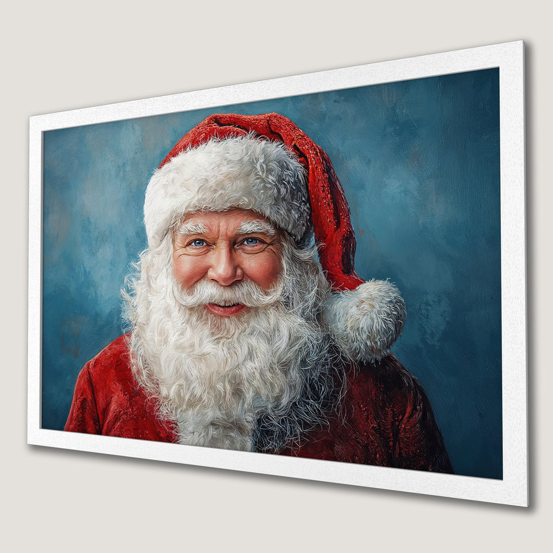 Framed Poster of Santa Claus portrait in a painterly style with red, white, and blue color palette. Perfect Christmas decor!