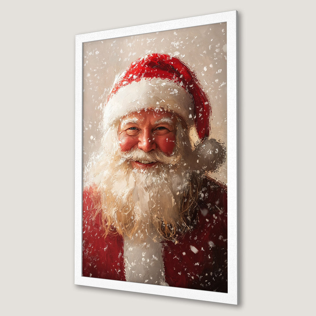 Framed Poster of Santa Claus in a painterly style, featuring a red and white color palette for a festive Christmas aesthetic.