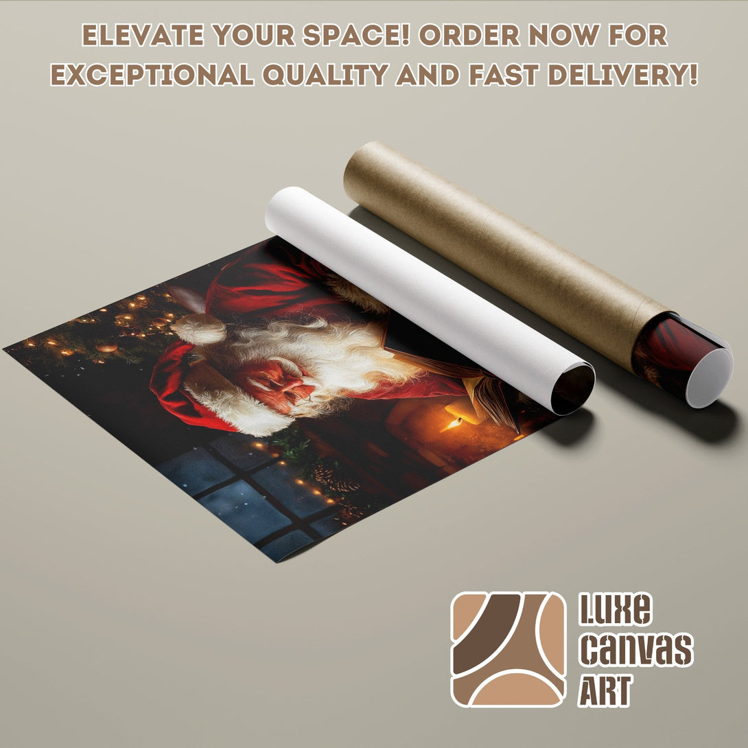 Santa Claus Poster Roll art print, warm colors, perfect for Christmas decor.