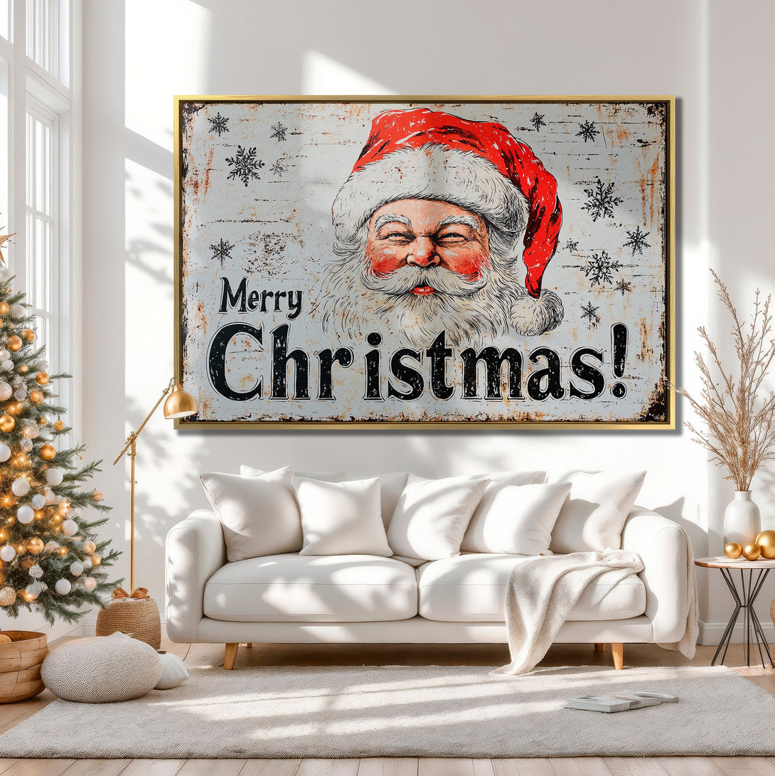 Canvas Print of Santa Claus in a rustic style, featuring a red and white color palette. Perfect Christmas wall art for a cozy interior.