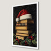 Festive Santa Hat and Vintage Books Art Poster for Holiday Decor