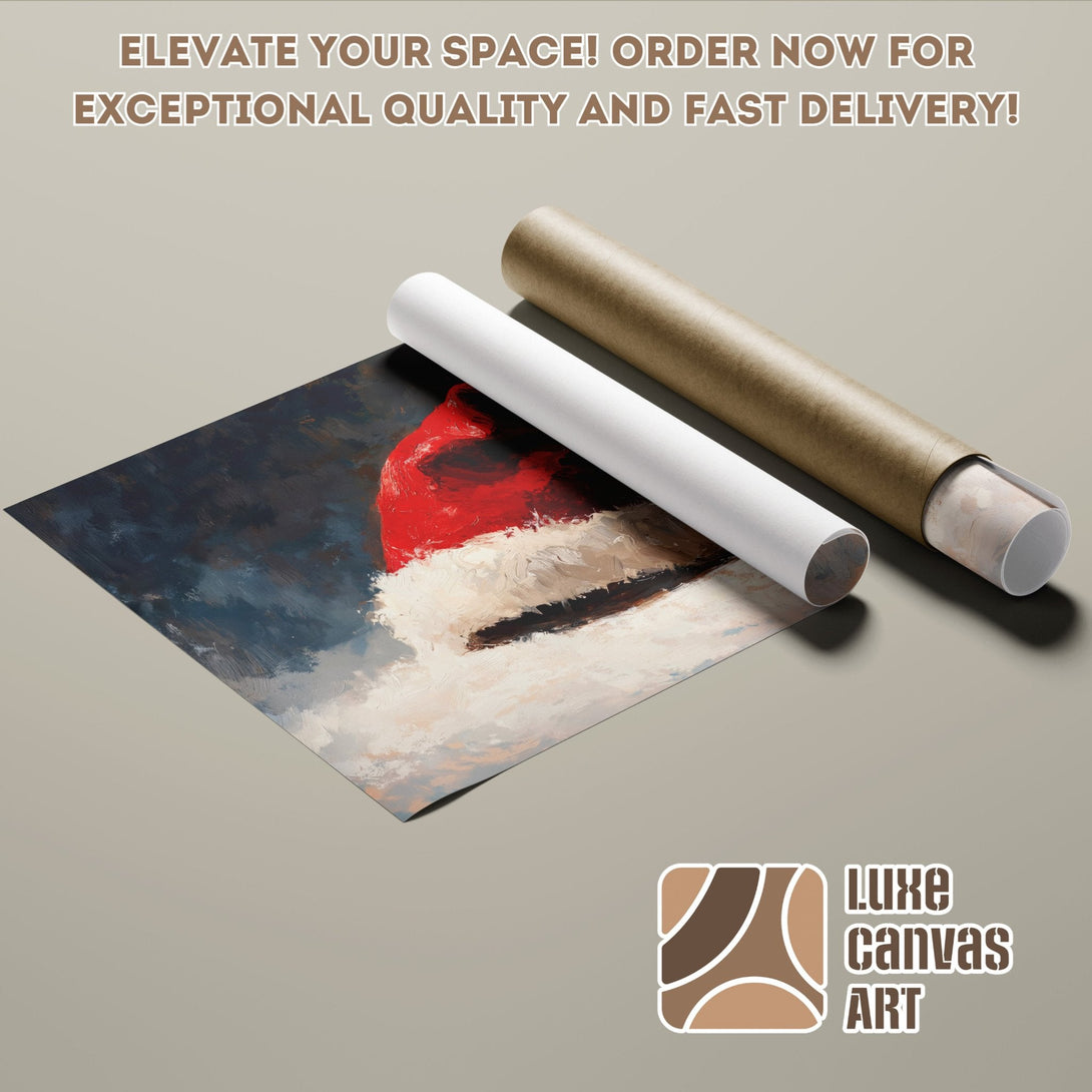 Poster Roll of Santa Hat art in a painterly style with a neutral color palette. Elevate your space!