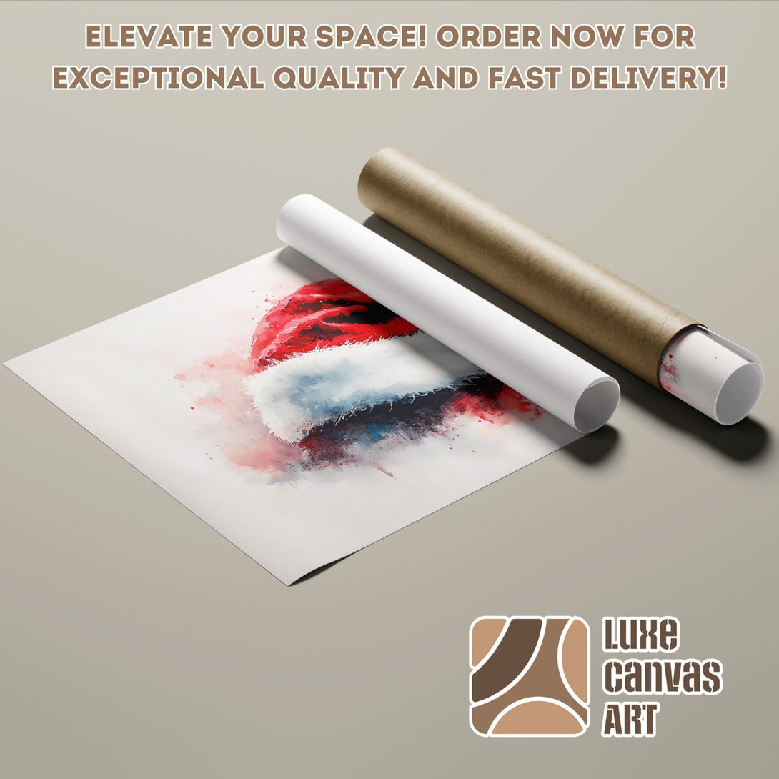 Watercolor Santa Hat Poster Roll in Red, White & Blue. Elevate your space with art!