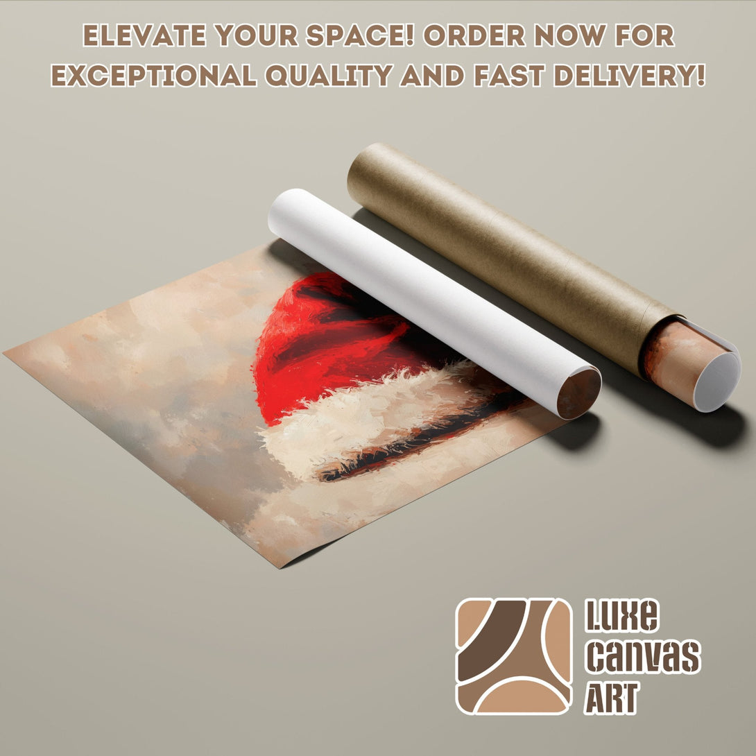 Abstract Santa hat Poster Roll in red, beige, and brown tones. Elevate your space!