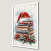 Festive Santa Hat on Vintage Books Art Poster for Holiday Decor