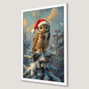 Festive Santa Hat Owl Art Poster - Winter Wall Decor