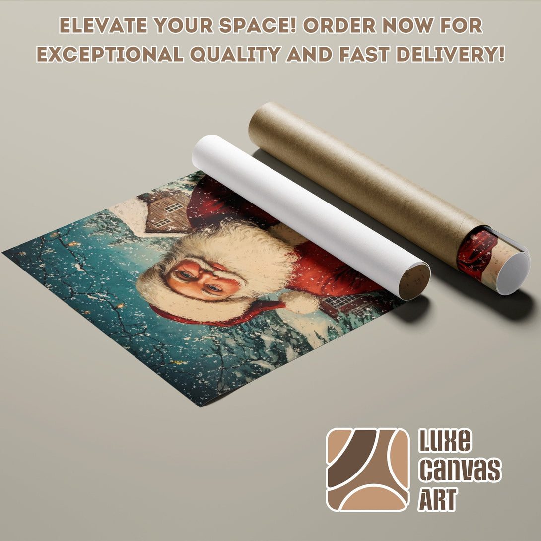 Santa Claus Poster Roll, vintage style, with a blue, red and brown color palette. Order now!
