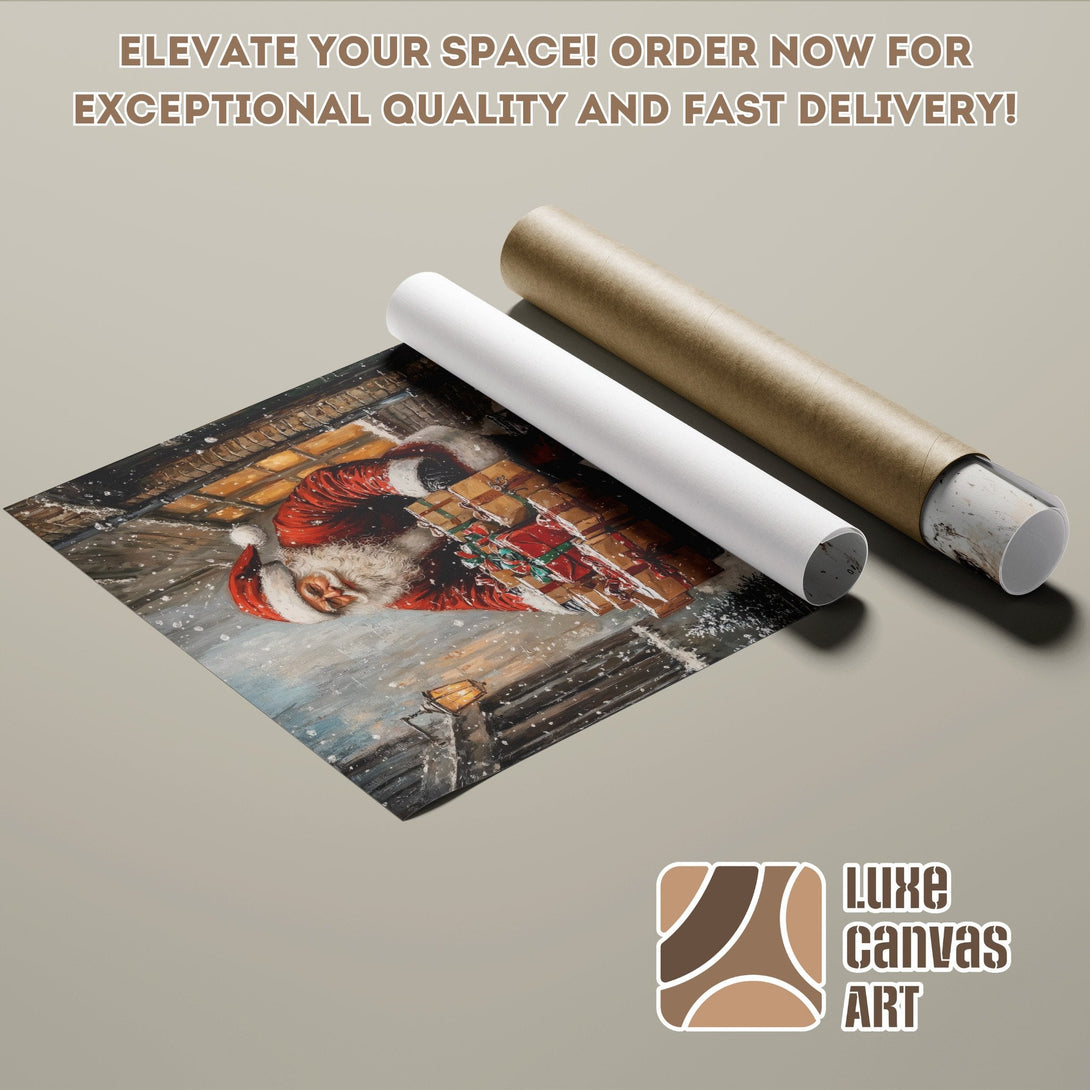 Santa Claus Poster Roll, oil painting style, warm color palette, perfect for Christmas decor.