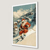 Festive Santa on Skis Art Poster - Winter Wonderland Decor