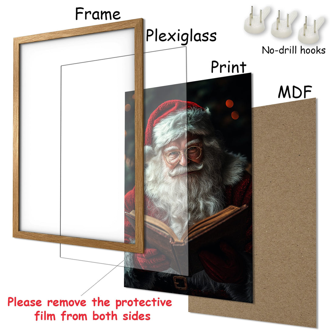 Framed Poster featuring Santa Claus, warm colors, and a detailed, realistic style. Perfect Christmas decor!